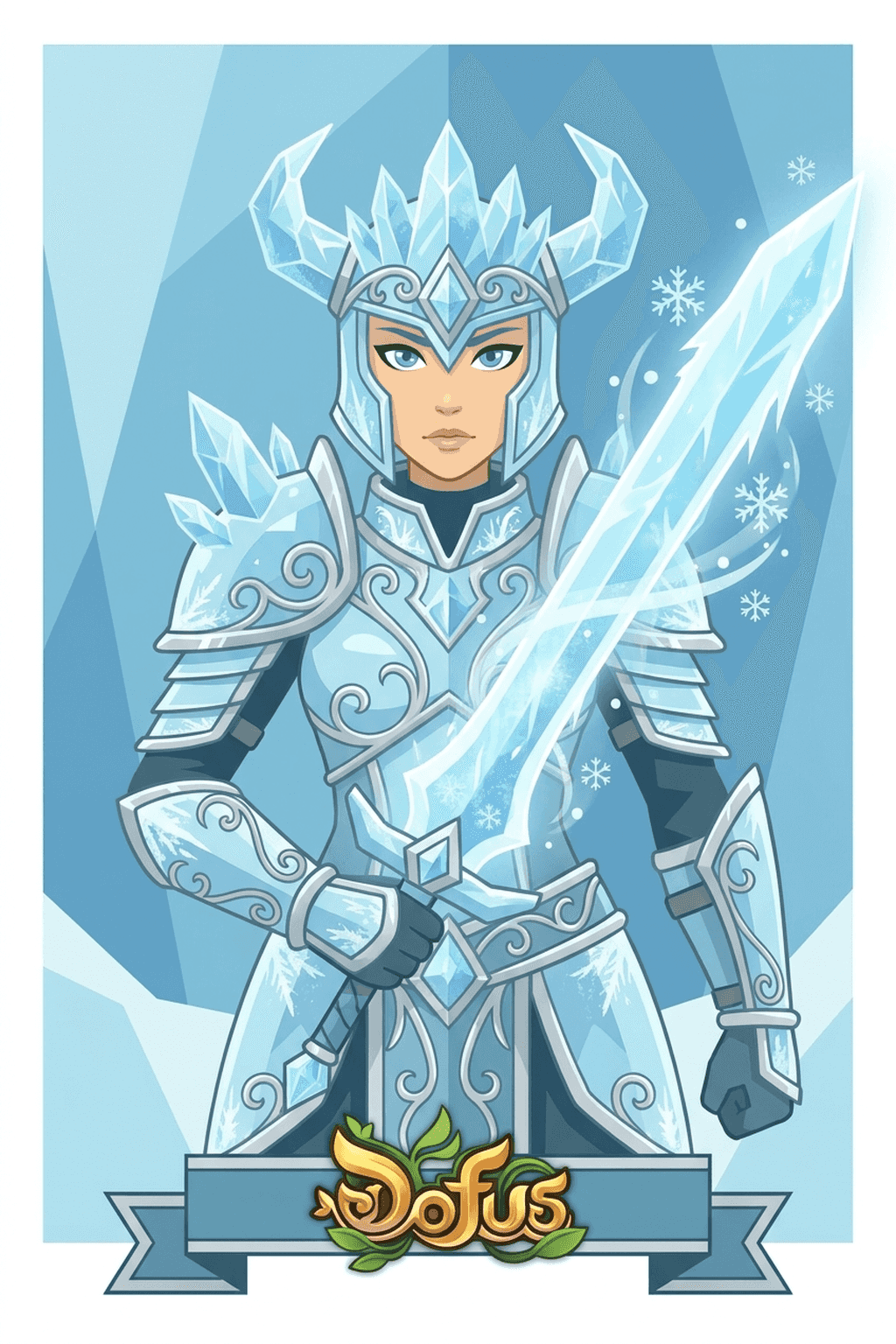 Female Iop in ice frost armor, crystalline details